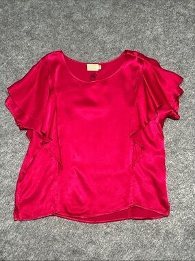 Nation LTD Satin Flutter Sleeve Blouse - Fuchsia